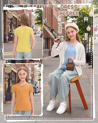 4 Pack Girls T-Shirt Summer Lettuce Trim Casual Ribbed Top Lace Cute Bow Tie V Neck Fashion Tees in Kuwait