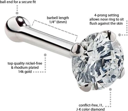 FreshTrends I1-2mm (0.03 قيراط الوزن الكلي) خاتم الأنف من الذهب الأبيض عيار 14 قيراط - 18 جرام in Kuwait