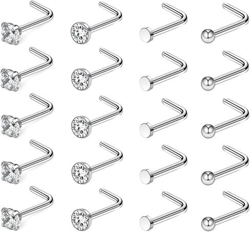 SEEDRILL Nose Rings Studs for Women Men 20Pcs 20g Nose Studs Hypoallergenic 316L Surgical Steel Nose Piercings Jewelry 3mm CZ&Rainbow Nose Ring L Shape Nose Stud 20 Gauge Nose Screw Studs in Saudi Arabia