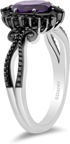Jewelili Enchanted Disney Fine Jewelry الروديوم الأسود فوق الفضة الإسترليني مع 1/6 CTTW الماس والجمشت وخاتم أورسولا من العقيق الأسود in Kuwait