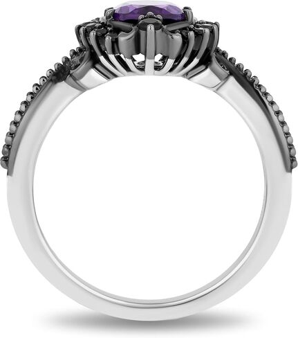 Jewelili Enchanted Disney Fine Jewelry الروديوم الأسود فوق الفضة الإسترليني مع 1/6 CTTW الماس والجمشت وخاتم أورسولا من العقيق الأسود in Kuwait