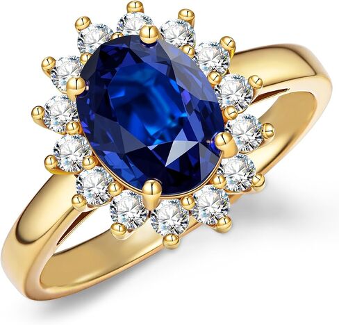 Lab Grown Royal Blue Sapphire Ring For Women, 14K Gold Plated, Princess Diana Inspired, GRC Certified, Hypoallergenic Tarnish Resistant Silver, Eco-Friendly Fine Jewelry, Mother's Day Anniversary September Birthstone, Engagement Promise Rings Everyday Wea in Saudi Arabia