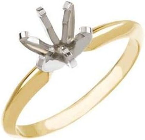 Sonia Jewels Solid 14k Yellow and White Gold Two Toned 3.5-3.9mm Round Pre-Notched 6-Prong Solitaire Ring Band Mounting in Kuwait