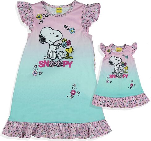 INTIMO Peanuts Nightgown Toddler Girls Snoopy and Woodstock Pajamas with Matching Doll Gown in Kuwait