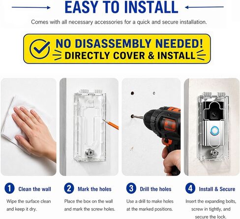Outdoor Weatherproof Anti-Theft Doorbell Lock Box for Ring, High Transparent Acrylic Protective Cover, Security Protective Housing Compatible with Doorbell Outdoor Protection,7.09"L×2.95"W×1.22"H in Kuwait