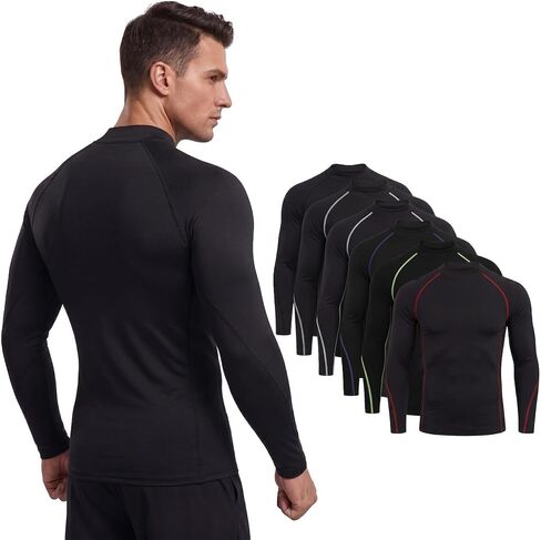 7 Pack Men's Long Sleeve Compression Shirt Mock Neck, Athletic Workout Gym Undershirt Running Base Layer Top in Saudi Arabia