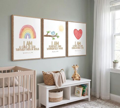 3Pcs Nursery Bible Verse Canvas Wall Art Colorful Rainbow Motivational Affirmation Wall Decor Pictures Christian Kids Scripture Introduction Posters Prints for Kids Room Nursery Home Decoration in Saudi Arabia