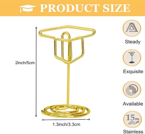 KIPETTO Graduation Picture Display 15Pcs Graduation Cap Photo Holders 2 Inch Gold Grad Table Number Holders Card Stands for Table Centerpieces Class of 2026 Graduation Party Supplies in Saudi Arabia