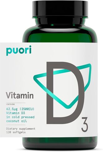 Puori Vitamin D3 Softgels, 2500 IU (62.5 mcg) - Fast Absorbing Vitamin D3 Supplements for Immune System Support, Bone Health & Density and Healthy Muscle Functions - Non-GMO & Gluten-Free - 120 Count in Saudi Arabia