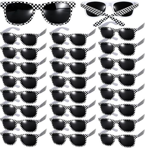 Checkered Sunglasses Bulk for Kid Retro Race Car Party, Cool Black White Racing Glasses for Photo Props (7/14/28pcs） in Saudi Arabia