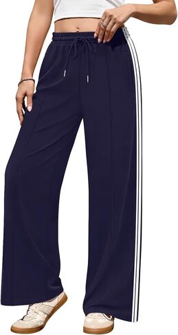 Track Pants Women High Waisted Striped Wide Leg Straight Lounge Pants Casual Sweatpants with Pockets in Saudi Arabia