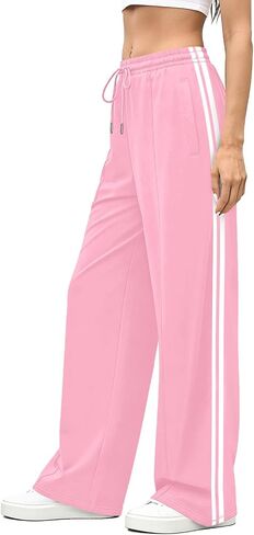 Track Pants Women High Waisted Striped Wide Leg Straight Lounge Pants Casual Sweatpants with Pockets in Saudi Arabia