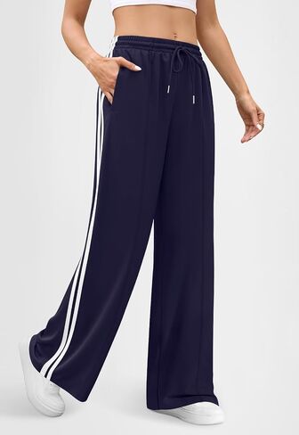 Track Pants Women High Waisted Striped Wide Leg Straight Lounge Pants Casual Sweatpants with Pockets in Saudi Arabia
