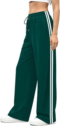 Track Pants Women High Waisted Striped Wide Leg Straight Lounge Pants Casual Sweatpants with Pockets in Saudi Arabia