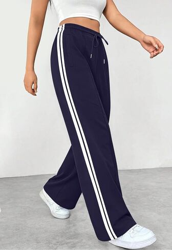 Track Pants Women High Waisted Striped Wide Leg Straight Lounge Pants Casual Sweatpants with Pockets in Saudi Arabia