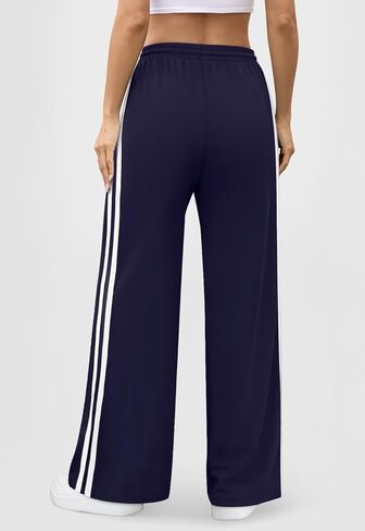 Track Pants Women High Waisted Striped Wide Leg Straight Lounge Pants Casual Sweatpants with Pockets in Saudi Arabia