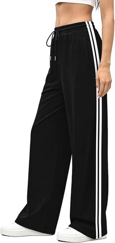 Track Pants Women High Waisted Striped Wide Leg Straight Lounge Pants Casual Sweatpants with Pockets in Saudi Arabia