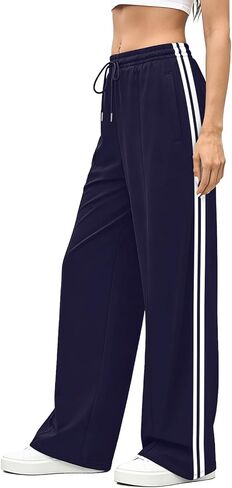 Track Pants Women High Waisted Striped Wide Leg Straight Lounge Pants Casual Sweatpants with Pockets in Saudi Arabia