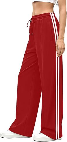Track Pants Women High Waisted Striped Wide Leg Straight Lounge Pants Casual Sweatpants with Pockets in Saudi Arabia