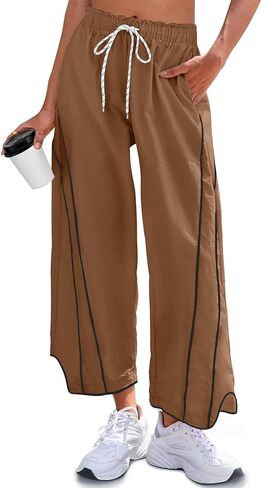 Womens Wide Leg Striped Track Pants Baggy Pockets Loose Fit Drawstring Waist Jogging Dancing Athletic Y2K Trousers in Saudi Arabia