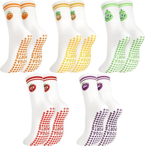 5 Pairs Pilates Socks for Women Cute Non Slip Yoga Crew Socks for Barre Hospital Workout Sticky Slipper in Kuwait