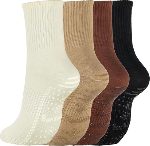 BomKinta Women's Crew Pilates Socks with Grips - Yoga Grippy Crew Sock - Slipper Socks for Barre Workout Hospital Size 5-9 in Kuwait