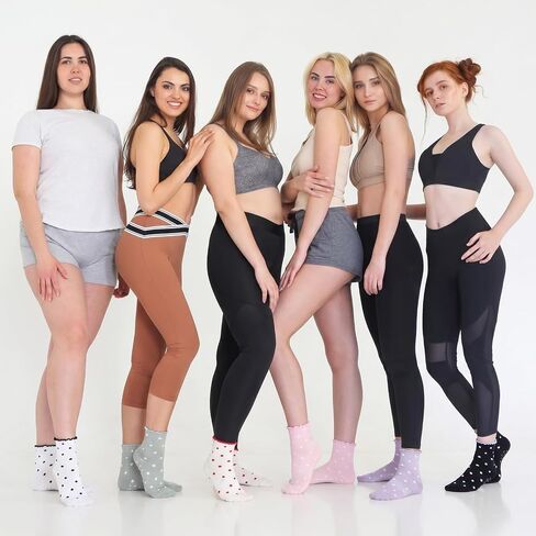 6 Pairs Cute Polka Dot Bow Yoga Socks with Ruffle Edge Non Slip Breathable for Yoga Pilates Ballet Dance in Saudi Arabia