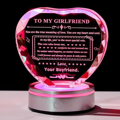 Gifts for Girlfriend Crystal Heart with LED Base Gifts to My Girlfriend from Boyfriend Romantic Anniversary Birthday I Love You Gifts for Her in Saudi Arabia