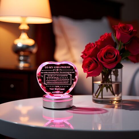 Gifts for Girlfriend Crystal Heart with LED Base Gifts to My Girlfriend from Boyfriend Romantic Anniversary Birthday I Love You Gifts for Her in Saudi Arabia