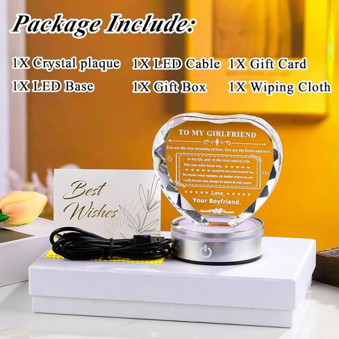 Gifts for Girlfriend Crystal Heart with LED Base Gifts to My Girlfriend from Boyfriend Romantic Anniversary Birthday I Love You Gifts for Her in Saudi Arabia