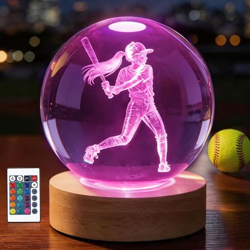 OkiyiD Girls Softball Night Light, Softball Crystal Ball 3.15 Inch (80mm) Lamp with 16 Colors, Softballs Gifts for Girls Women Birthday Xmas, Room Decor Accessories Ornaments in Saudi Arabia