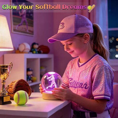 OkiyiD Girls Softball Night Light, Softball Crystal Ball 3.15 Inch (80mm) Lamp with 16 Colors, Softballs Gifts for Girls Women Birthday Xmas, Room Decor Accessories Ornaments in Saudi Arabia