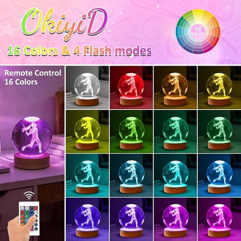 OkiyiD Girls Softball Night Light, Softball Crystal Ball 3.15 Inch (80mm) Lamp with 16 Colors, Softballs Gifts for Girls Women Birthday Xmas, Room Decor Accessories Ornaments in Saudi Arabia