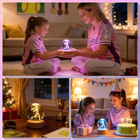 OkiyiD Girls Softball Night Light, Softball Crystal Ball 3.15 Inch (80mm) Lamp with 16 Colors, Softballs Gifts for Girls Women Birthday Xmas, Room Decor Accessories Ornaments in Saudi Arabia