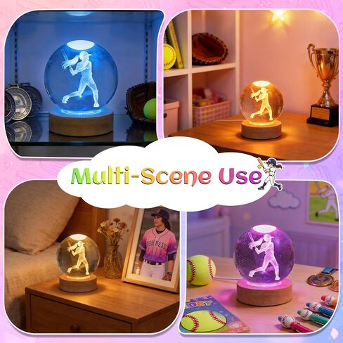 OkiyiD Girls Softball Night Light, Softball Crystal Ball 3.15 Inch (80mm) Lamp with 16 Colors, Softballs Gifts for Girls Women Birthday Xmas, Room Decor Accessories Ornaments in Saudi Arabia