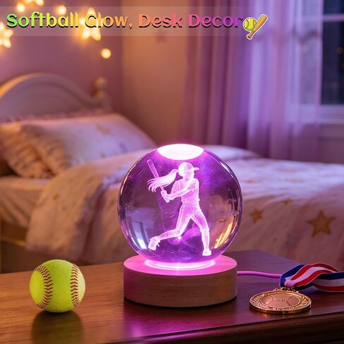 OkiyiD Girls Softball Night Light, Softball Crystal Ball 3.15 Inch (80mm) Lamp with 16 Colors, Softballs Gifts for Girls Women Birthday Xmas, Room Decor Accessories Ornaments in Saudi Arabia
