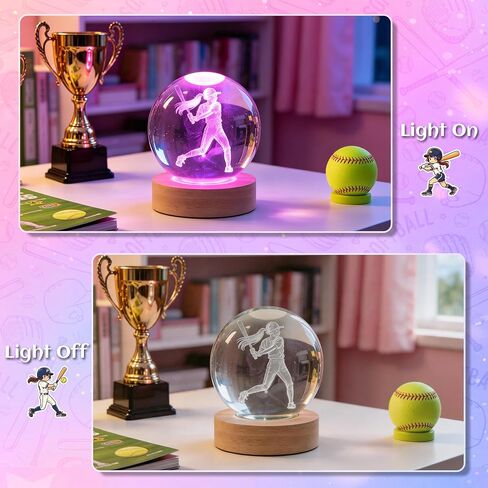 OkiyiD Girls Softball Night Light, Softball Crystal Ball 3.15 Inch (80mm) Lamp with 16 Colors, Softballs Gifts for Girls Women Birthday Xmas, Room Decor Accessories Ornaments in Saudi Arabia