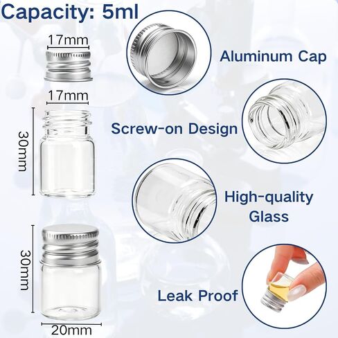 Coloch 120 Pack 5ml Mini Glass Bottles with Screw Aluminum Caps, Tiny Empty Sample Bottles Leakage Proof Clear Glass Vial Containers for DIY, Storage, Art Craft, Decor in Kuwait
