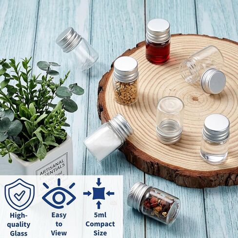 Coloch 120 Pack 5ml Mini Glass Bottles with Screw Aluminum Caps, Tiny Empty Sample Bottles Leakage Proof Clear Glass Vial Containers for DIY, Storage, Art Craft, Decor in Kuwait