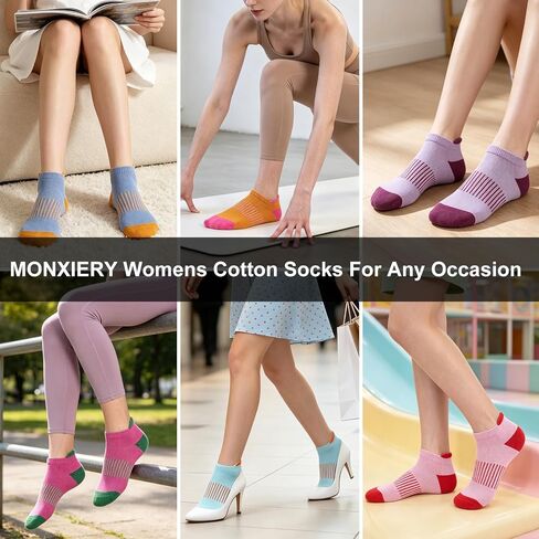 Monxiery Womens Cotton Cushioned Ankle Socks, Athletic Running Moisture Wicking Breathable socks in Saudi Arabia