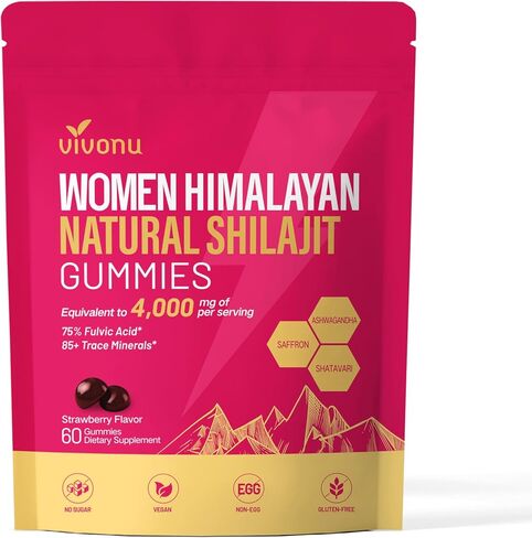 VivoNu Himalayan* Shilajit* Gummies with Ashwagandha* & Gokshura | 85+ Trace Minerals & Fulvic Acid | Organic, Micronutrient Supplement for Men & Women (Women 4000mg / 1 Bag) in Kuwait