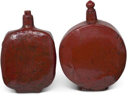 Hand-Crafted Vintage Chinese Red Lacquer Wooden Wine Bottles in Saudi Arabia