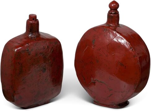 Hand-Crafted Vintage Chinese Red Lacquer Wooden Wine Bottles in Saudi Arabia