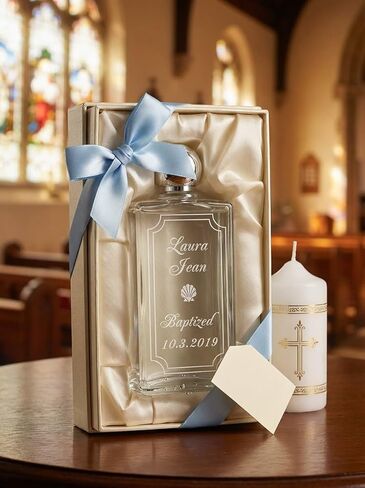 Personalized Glass Baptism Water Bottle - Customized Engraved Catholic Baptism Gift for Newborns, Boys and Girls - Holy Water Bottle Dedication Christening Keepsake in Saudi Arabia