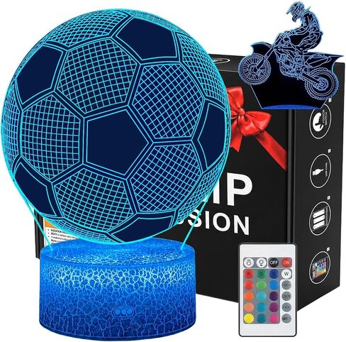 2-in-1 Soccer Night Light for Kids, Dirt Bike, Soccer Gifts for Teens Boys Girls, Soccer Ball Lamp Kids Room Decor Light, 16 Color Change Birthday Gifts Ideas for Sports Fan 2 Patterns in Kuwait