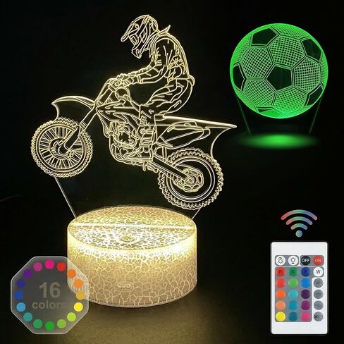 2-in-1 Soccer Night Light for Kids, Dirt Bike, Soccer Gifts for Teens Boys Girls, Soccer Ball Lamp Kids Room Decor Light, 16 Color Change Birthday Gifts Ideas for Sports Fan 2 Patterns in Kuwait