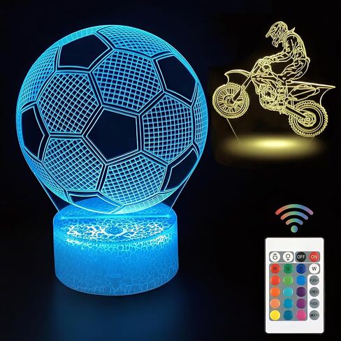 2-in-1 Soccer Night Light for Kids, Dirt Bike, Soccer Gifts for Teens Boys Girls, Soccer Ball Lamp Kids Room Decor Light, 16 Color Change Birthday Gifts Ideas for Sports Fan 2 Patterns in Kuwait