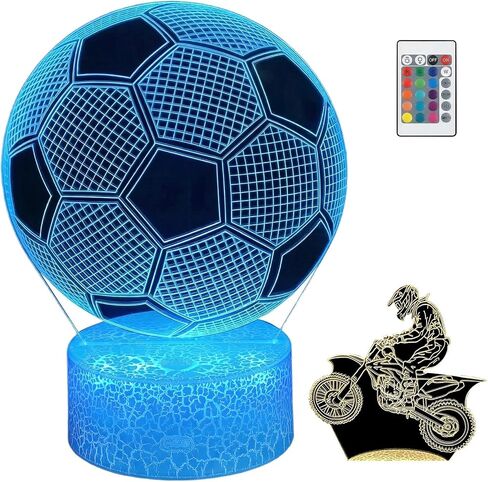 2-in-1 Soccer Night Light for Kids, Dirt Bike, Soccer Gifts for Teens Boys Girls, Soccer Ball Lamp Kids Room Decor Light, 16 Color Change Birthday Gifts Ideas for Sports Fan 2 Patterns in Kuwait