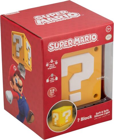 Paladone Super Mario Question Block SquishyGlo Light - ضوء ليلي من السيليكون الناعم، مصباح LED قابل لإعادة الشحن، بضائع نينتندو الرسمية in Kuwait