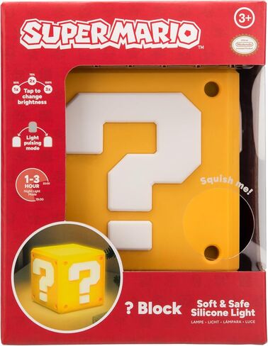 Paladone Super Mario Question Block SquishyGlo Light - ضوء ليلي من السيليكون الناعم، مصباح LED قابل لإعادة الشحن، بضائع نينتندو الرسمية in Kuwait
